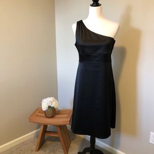 RW&CO. One shoulder satin black cocktail dress